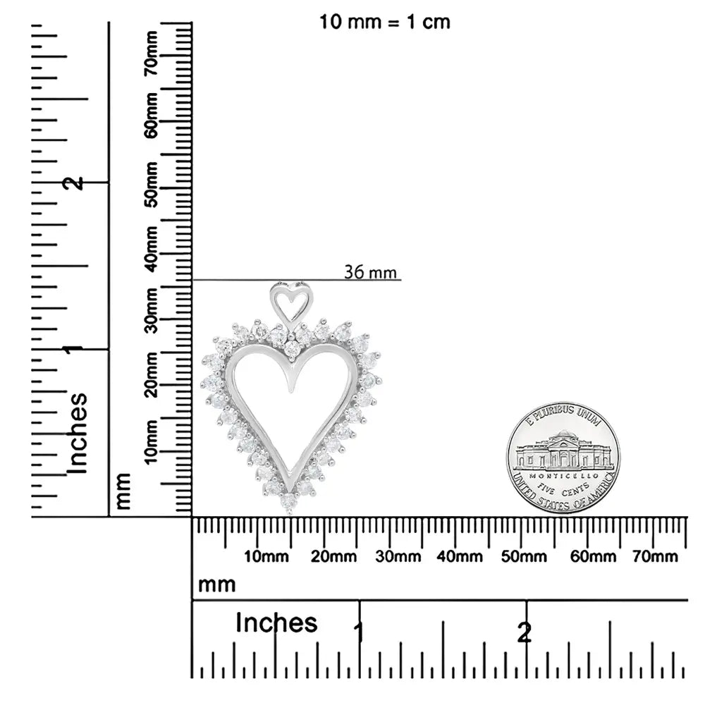 .925 Sterling Silver 1 3/4 Cttw Round Diamond Lined Open Heart Pendant 18" Necklace (I-J Color, I2-I3 Clarity) - Bijoux-NYC Direct