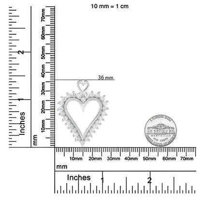 .925 Sterling Silver 1 3/4 Cttw Round Diamond Lined Open Heart Pendant 18" Necklace (I-J Color, I2-I3 Clarity) - Bijoux-NYC Direct