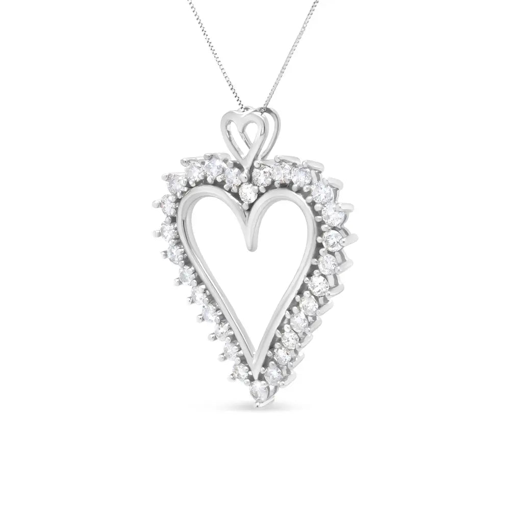 .925 Sterling Silver 1 3/4 Cttw Round Diamond Lined Open Heart Pendant 18" Necklace (I-J Color, I2-I3 Clarity) - Bijoux-NYC Direct