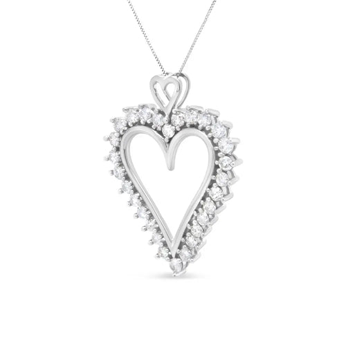 .925 sterling silver 1 3/4 cttw round diamond lined open heart pendant 18’’ necklace (i-j color i2-i3 clarity)