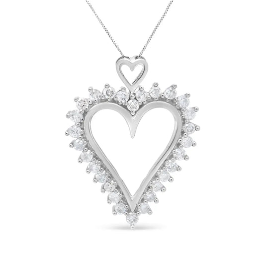.925 Sterling Silver 1 3/4 Cttw Round Diamond Lined Open Heart Pendant 18" Necklace (I-J Color, I2-I3 Clarity) - Bijoux-NYC Direct