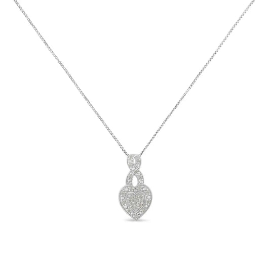 .925 sterling silver 1/3 cttw diamond awareness ribbon halo heart 18’’ pendant necklace (i j color i2 i3 clarity)