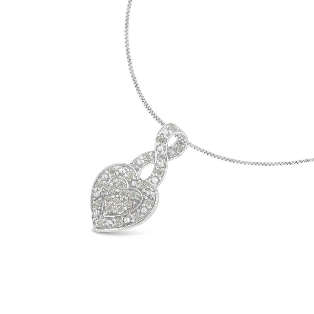 .925 sterling silver 1/3 cttw diamond awareness ribbon halo heart 18’’ pendant necklace (i j color i2 i3 clarity)