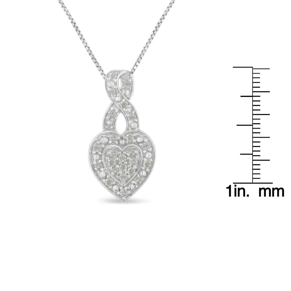 .925 sterling silver 1/3 cttw diamond awareness ribbon halo heart 18’’ pendant necklace (i j color i2 i3 clarity)
