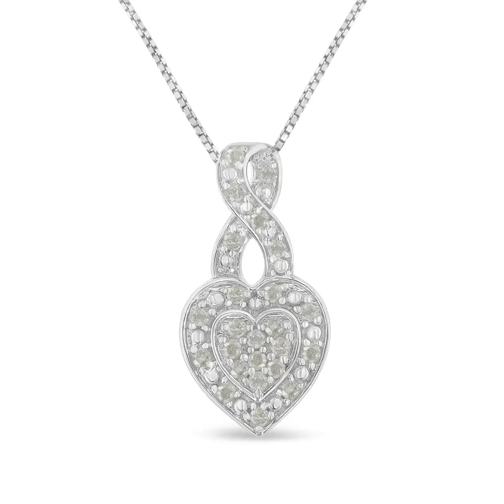 .925 sterling silver 1/3 cttw diamond awareness ribbon halo heart 18’’ pendant necklace (i j color i2 i3 clarity)