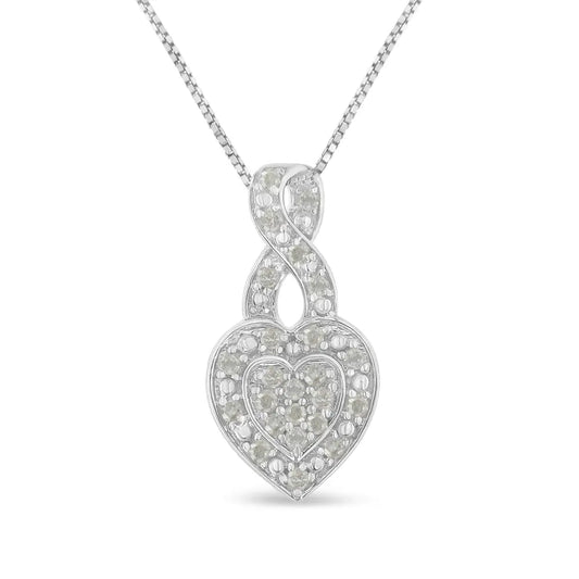.925 sterling silver 1/3 cttw diamond awareness ribbon halo heart 18’’ pendant necklace (i j color i2 i3 clarity)