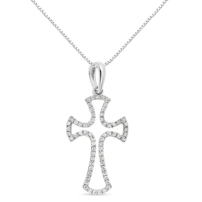 .925 Sterling Silver 1/3 Cttw Diamond Framed Open Cross 18" Pendant Necklace (J-K Color, I2-I3 Clarity) - Bijoux-NYC Direct