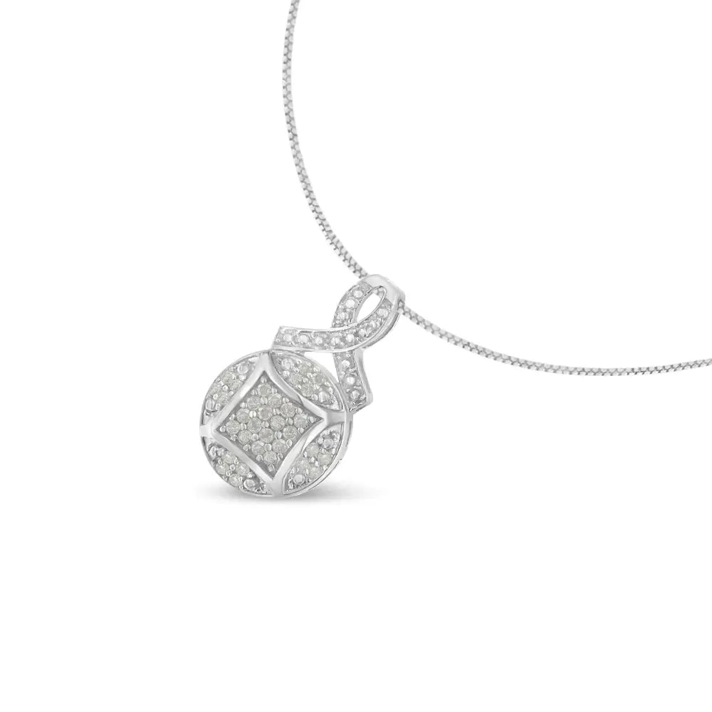 1/3 cttw diamond ribbon and circle pendant in.925 sterling silver 18 bijoux-nyc direct