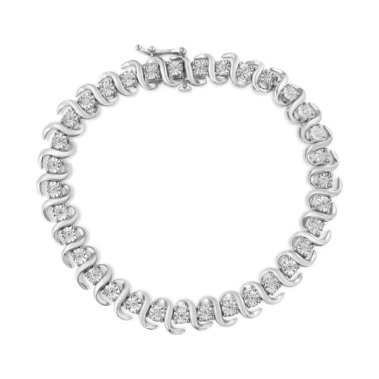 .925 sterling silver 1/3 cttw miracle set diamond ’s’ link tennis bracelet (i j color i3 clarity) size 7.25’’