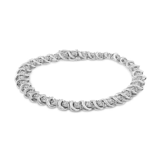 .925 sterling silver 1/3 cttw miracle set diamond ’s’ link tennis bracelet (i j color i3 clarity) size 7.25’’