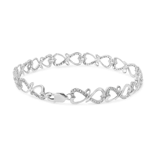 .925 Sterling Silver 1/3 Cttw Round-Cut Diamond Double Heart Infinity Link 7.25" Bracelet (H-I Color, I3 Clarity) - Bijoux-NYC Direct