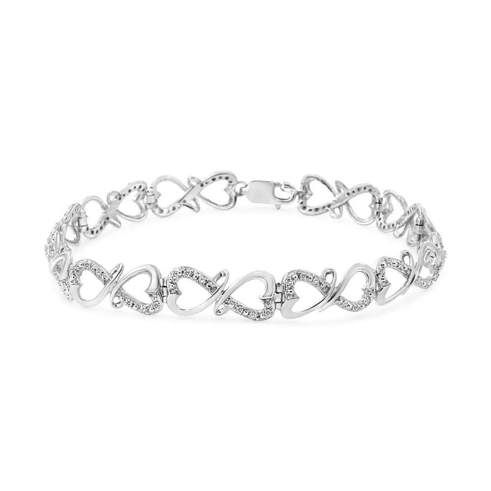 Sterling silver 1/3 cttw diamond double heart infinity 7.25 inch bracelet bijoux-nyc direct