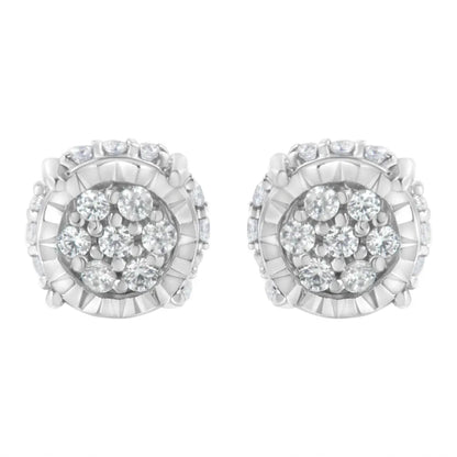 .925 Sterling Silver 1/3 cttw Round-cut Diamond Floral Stud Earring (I-J Clarity, I3 Color) - Bijoux-NYC Direct