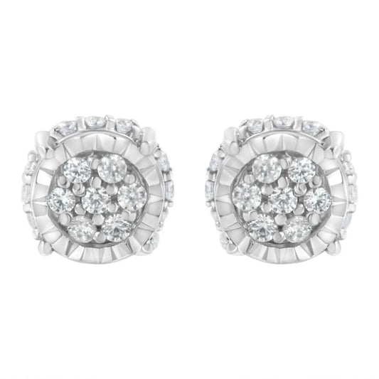 .925 Sterling Silver 1/3 cttw Round-cut Diamond Floral Stud Earring (I-J Clarity, I3 Color) - Bijoux-NYC Direct