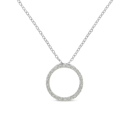 .925 Sterling Silver 1/3 Cttw Round-Cut Diamond Open Circle Halo 18" Pendant Necklace (I-J Color, I2-I3 Clarity) - Bijoux-NYC Direct