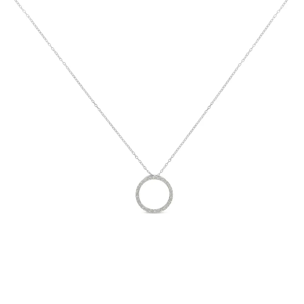 .925 Sterling Silver 1/3 Cttw Round-Cut Diamond Open Circle Halo 18" Pendant Necklace (I-J Color, I2-I3 Clarity) - Bijoux-NYC Direct