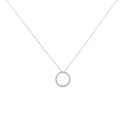 .925 Sterling Silver 1/3 Cttw Round-Cut Diamond Open Circle Halo 18" Pendant Necklace (I-J Color, I2-I3 Clarity) - Bijoux-NYC Direct