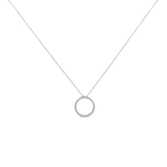 .925 Sterling Silver 1/3 Cttw Round-Cut Diamond Open Circle Halo 18" Pendant Necklace (I-J Color, I2-I3 Clarity) - Bijoux-NYC Direct