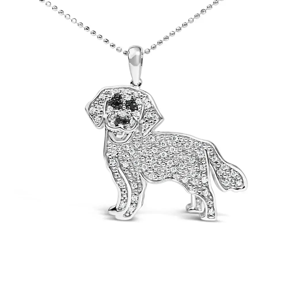 .925 Sterling Silver 1/3 Cttw White and Black Diamond Labrador Retriever Dog Pendant Necklace (I-J Color, I2-I3 Clarity) - 18