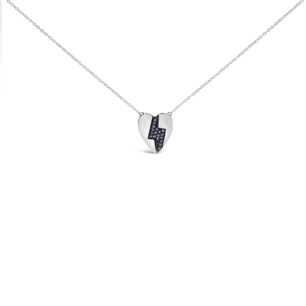 925 sterling silver 1/3 ctw blue diamond heart and lightning bolt pendant necklace (blue color si1 si2 clarity) 18’’ inches