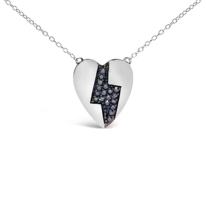 925 sterling silver 1/3 ctw blue diamond heart and lightning bolt pendant necklace (blue color si1 si2 clarity) 18’’ inches