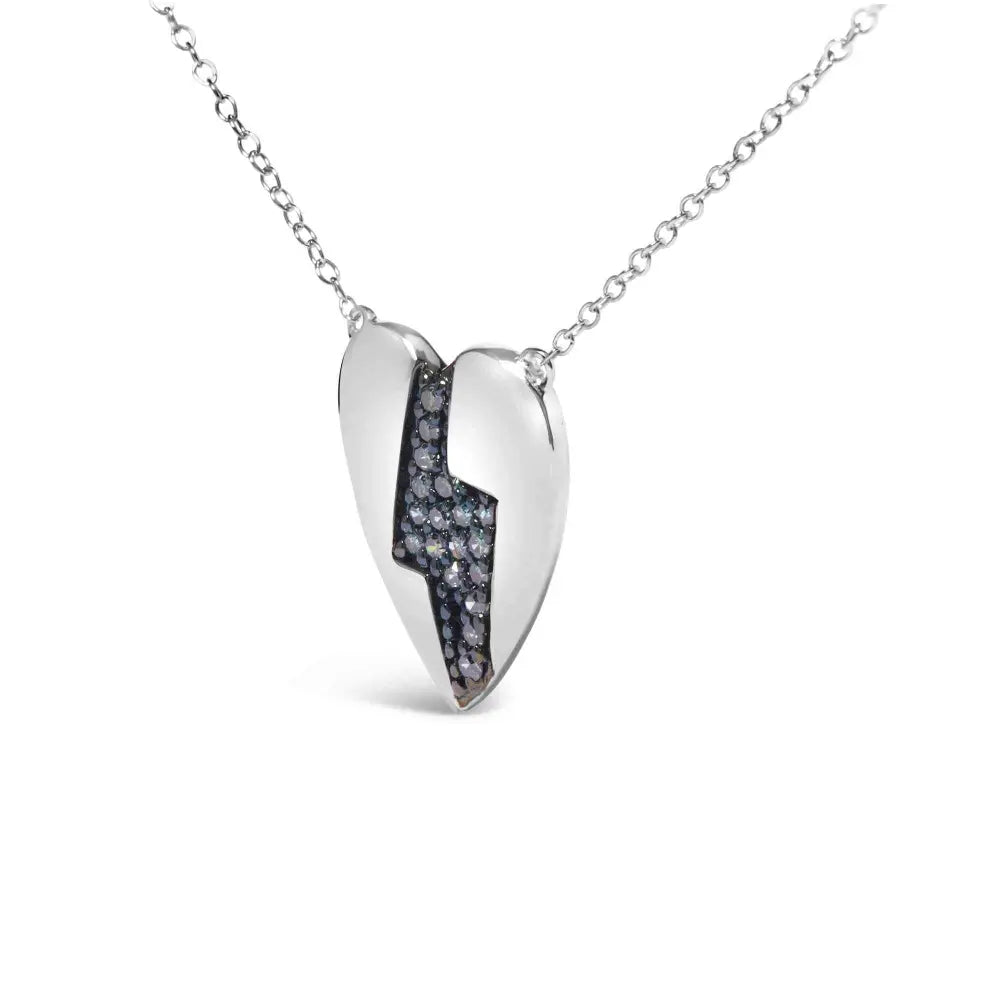 925 sterling silver 1/3 ctw blue diamond heart and lightning bolt pendant necklace (blue color si1 si2 clarity) 18’’ inches