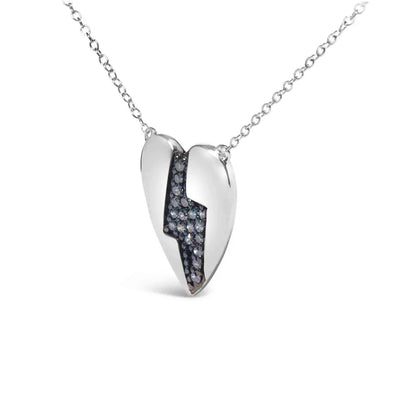 925 sterling silver 1/3 ctw blue diamond heart and lightning bolt pendant necklace (blue color si1 si2 clarity) 18’’ inches