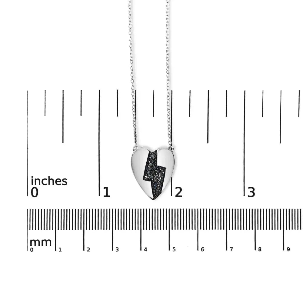 925 sterling silver 1/3 ctw blue diamond heart and lightning bolt pendant necklace (blue color si1 si2 clarity) 18’’ inches