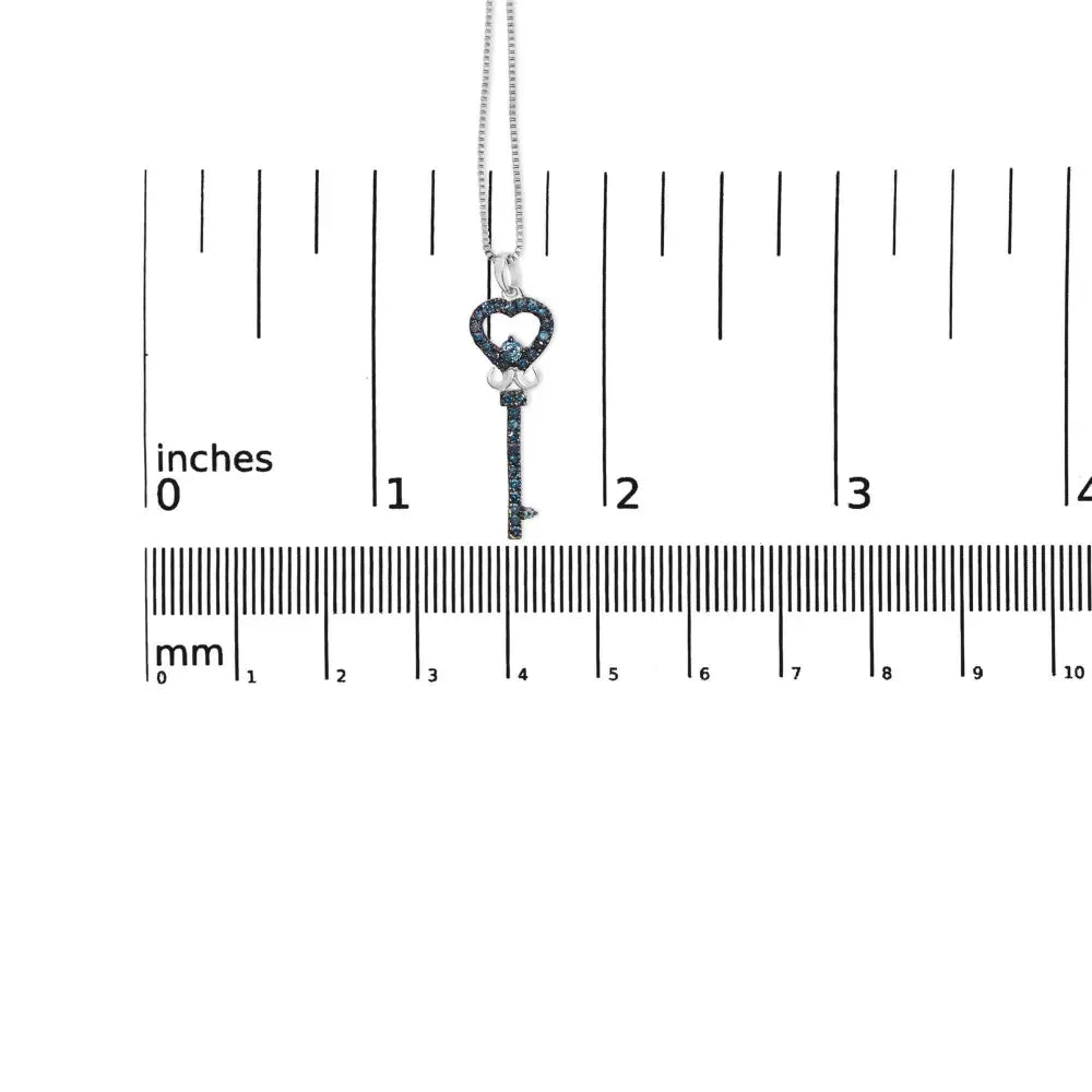 .925 sterling silver 1/3 ctw blue diamond studded key 18’’ pendant necklace (blue color i2 i3 clarity) necklaces/pendant/pendant