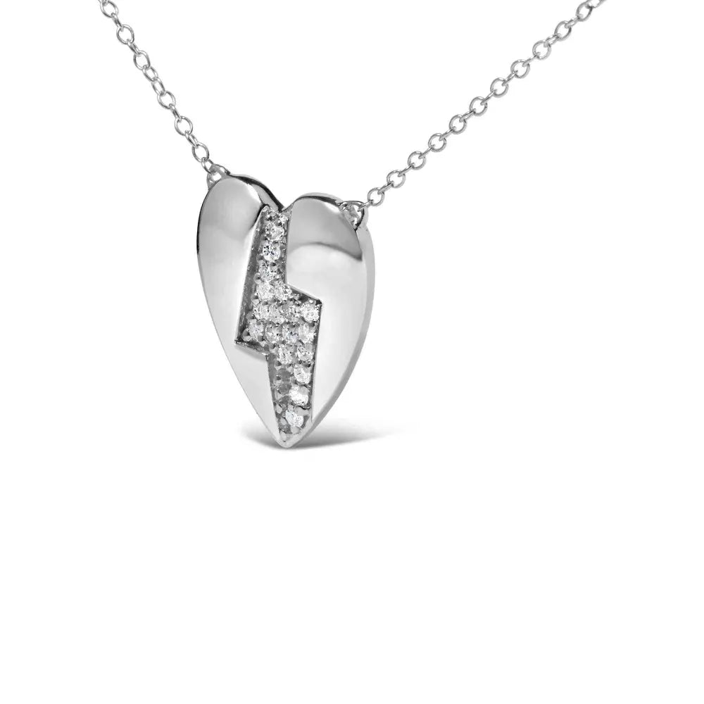 925 sterling silver 1/3 ctw diamond heart and lightning bolt pendant necklace (h i color si1 si2 clarity) 18’’ inches