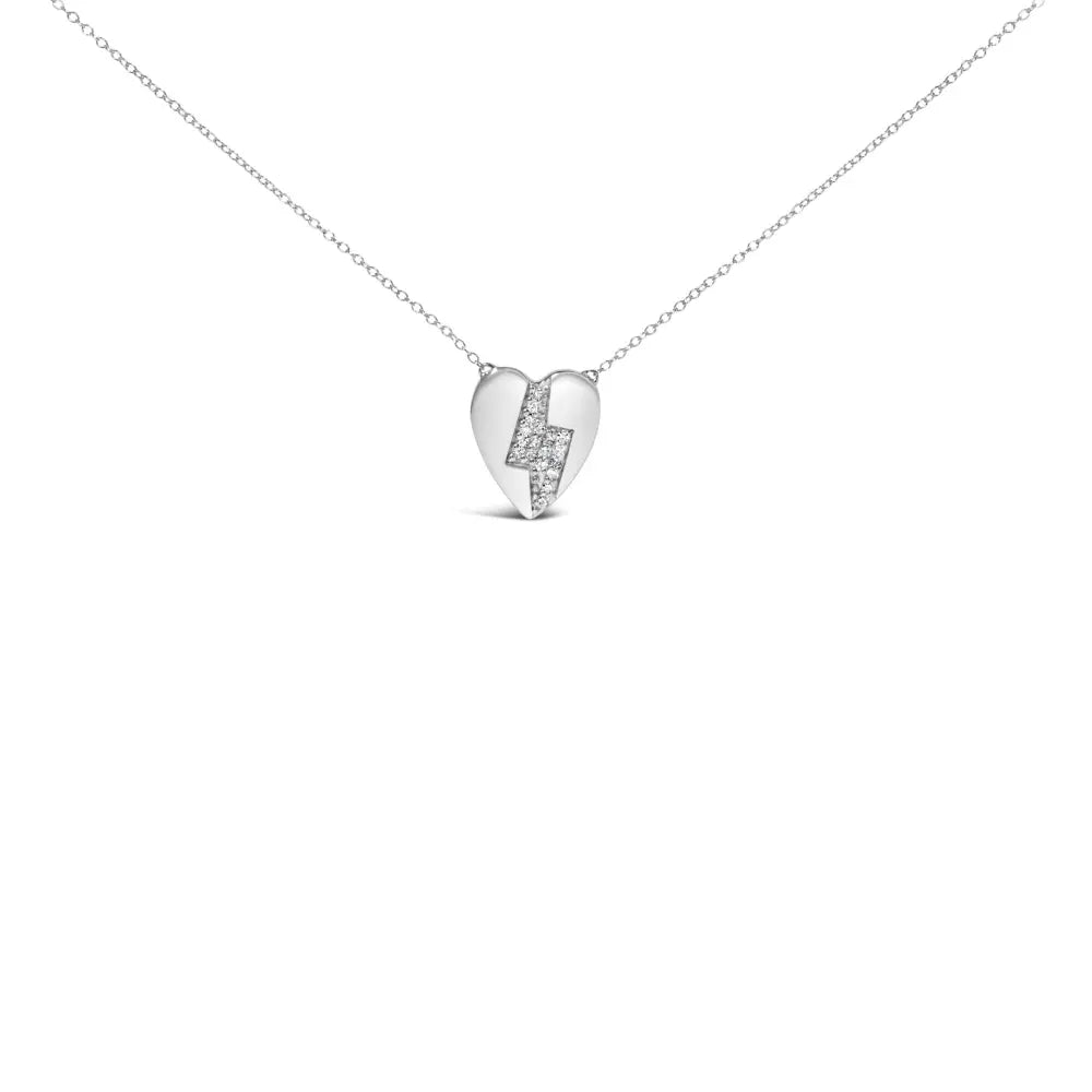 925 sterling silver 1/3 ctw diamond heart and lightning bolt pendant necklace (h i color si1 si2 clarity) 18’’ inches