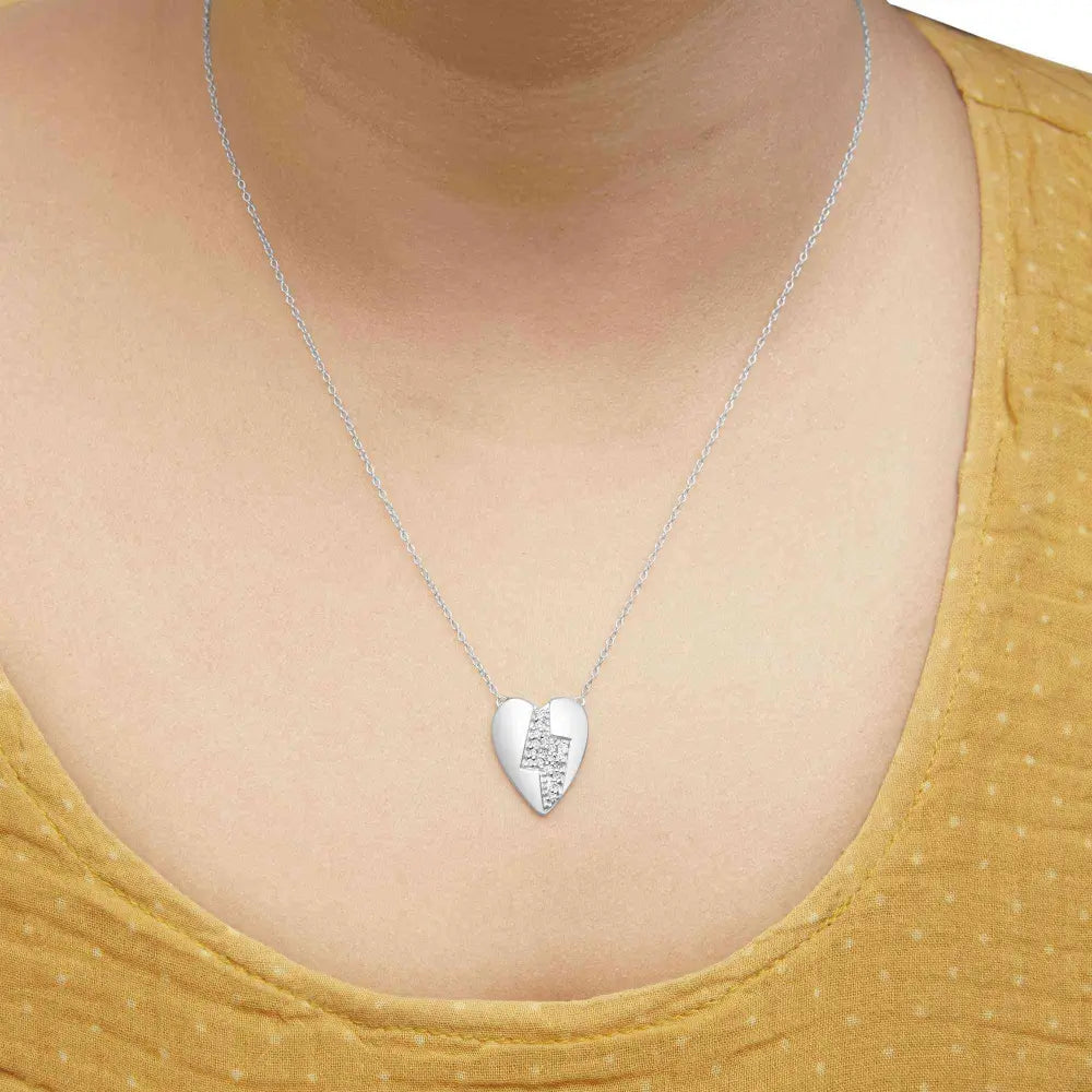 925 sterling silver 1/3 ctw diamond heart and lightning bolt pendant necklace (h i color si1 si2 clarity) 18’’ inches
