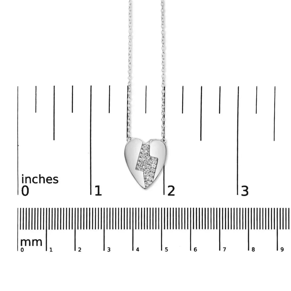925 sterling silver 1/3 ctw diamond heart and lightning bolt pendant necklace (h i color si1 si2 clarity) 18’’ inches