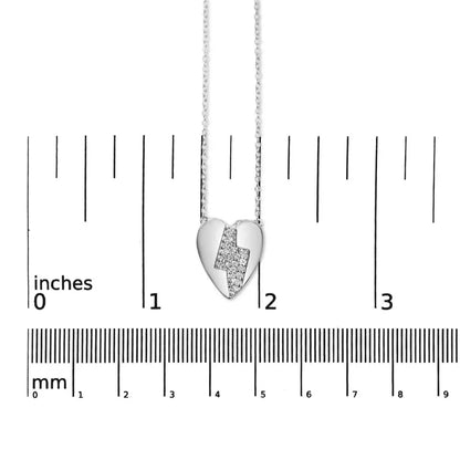 925 sterling silver 1/3 ctw diamond heart and lightning bolt pendant necklace (h i color si1 si2 clarity) 18’’ inches