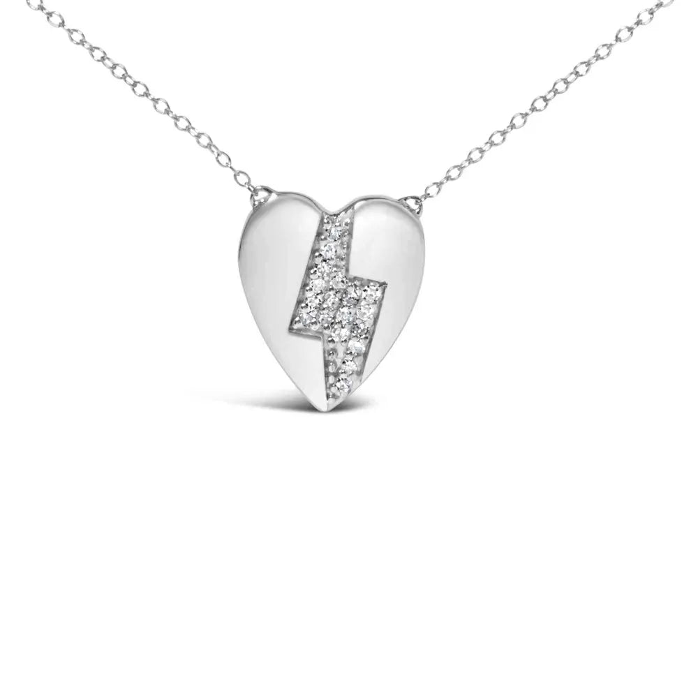 925 sterling silver 1/3 ctw diamond heart and lightning bolt pendant necklace (h i color si1 si2 clarity) 18’’ inches
