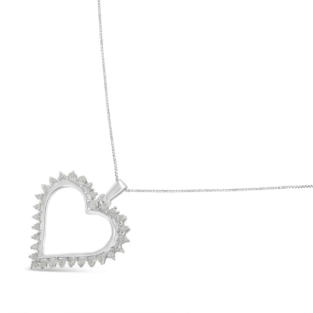 1/4 cttw diamond open heart pendant necklace in.925 sterling silver bijoux-nyc direct