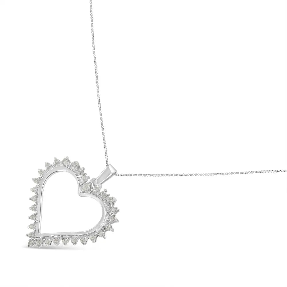 .925 sterling silver 1/4 cttw 3 prong diamond open heart 18’’ pendant necklace (i j color i3 clarity) necklaces/pendant/pendant