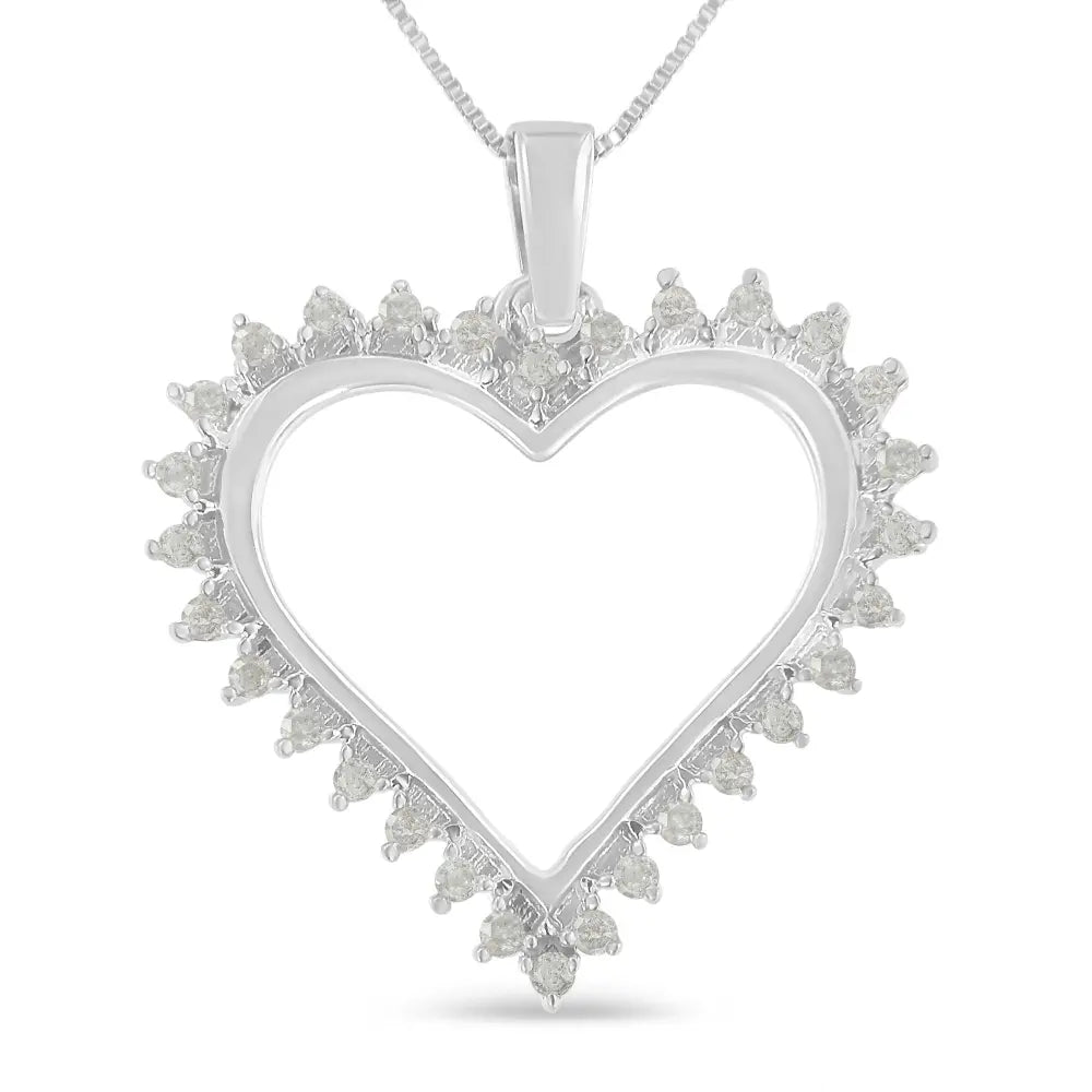 .925 sterling silver 1/4 cttw 3 prong diamond open heart 18’’ pendant necklace (i j color i3 clarity) necklaces/pendant/pendant