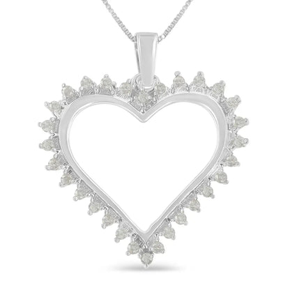 .925 sterling silver 1/4 cttw 3 prong diamond open heart 18’’ pendant necklace (i j color i3 clarity) necklaces/pendant/pendant
