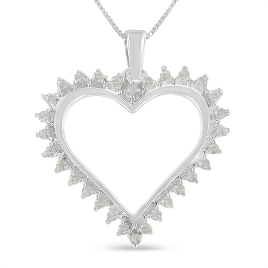 .925 sterling silver 1/4 cttw 3 prong diamond open heart 18’’ pendant necklace (i j color i3 clarity) necklaces/pendant/pendant