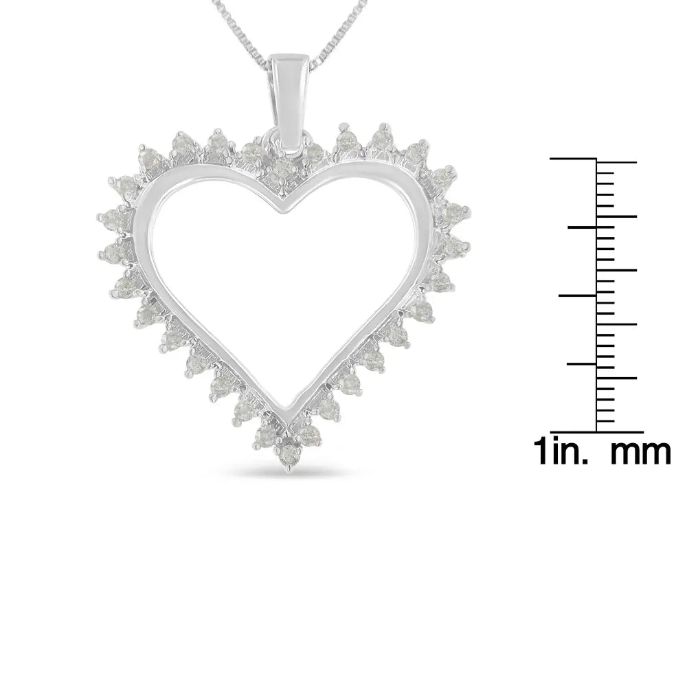 .925 sterling silver 1/4 cttw 3 prong diamond open heart 18’’ pendant necklace (i j color i3 clarity) necklaces/pendant/pendant