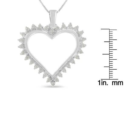 .925 sterling silver 1/4 cttw 3 prong diamond open heart 18’’ pendant necklace (i j color i3 clarity) necklaces/pendant/pendant