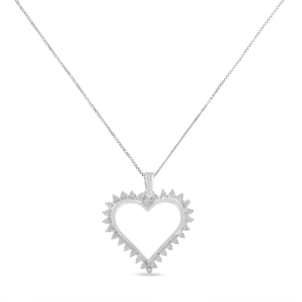 .925 sterling silver 1/4 cttw 3 prong diamond open heart 18’’ pendant necklace (i j color i3 clarity) necklaces/pendant/pendant