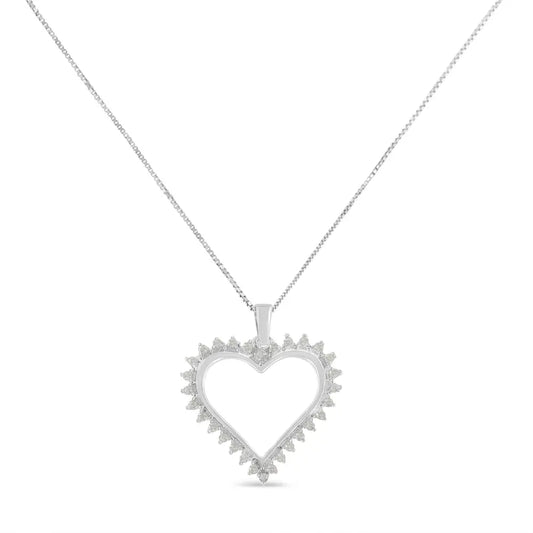 .925 sterling silver 1/4 cttw 3 prong diamond open heart 18’’ pendant necklace (i j color i3 clarity) necklaces/pendant/pendant