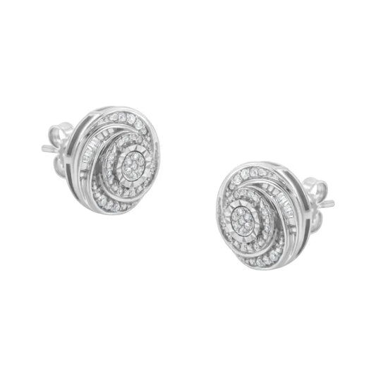 .925 Sterling Silver 1/4 Cttw Baguette and Round Diamond Swirl Love Knot Stud Earrings (I-J Color, I3 Clarity) - Bijoux-NYC Direct