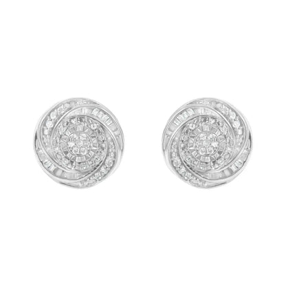 .925 Sterling Silver 1/4 Cttw Baguette and Round Diamond Swirl Love Knot Stud Earrings (I-J Color, I3 Clarity) - Bijoux-NYC Direct