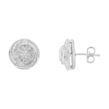 .925 Sterling Silver 1/4 Cttw Baguette and Round Diamond Swirl Love Knot Stud Earrings (I-J Color, I3 Clarity) - Bijoux-NYC Direct