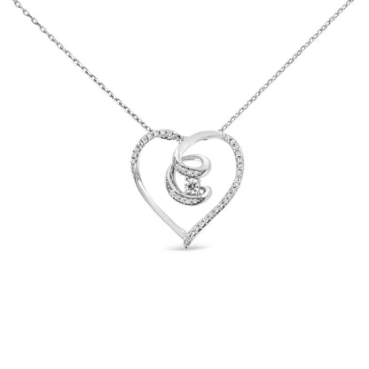 .925 Sterling Silver 1/4 Cttw Brilliant-Cut Diamond Open Heart Twisted Awareness Ribbon 18" Pendant Necklace (H-I Color, I1-I2 Clarity) - Bijoux-NYC Direct