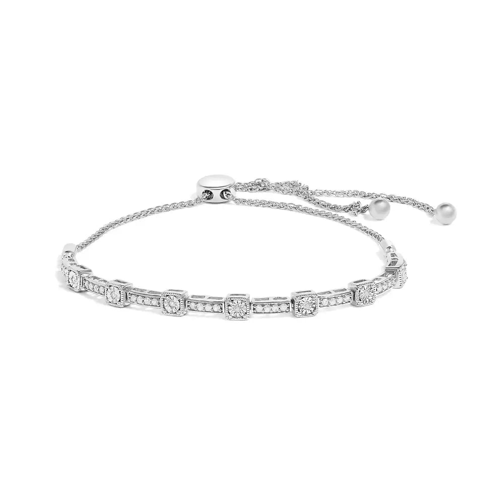 1/4 cttw diamond sterling silver adjustable square and rectangle bracelet bijoux-nyc direct