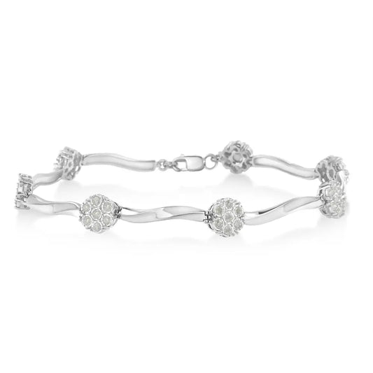 .925 sterling silver 1/4 cttw diamond cluster miracle set station & twisted bar 7’’ tennis bracelet (h i color i2 i3 clarity)